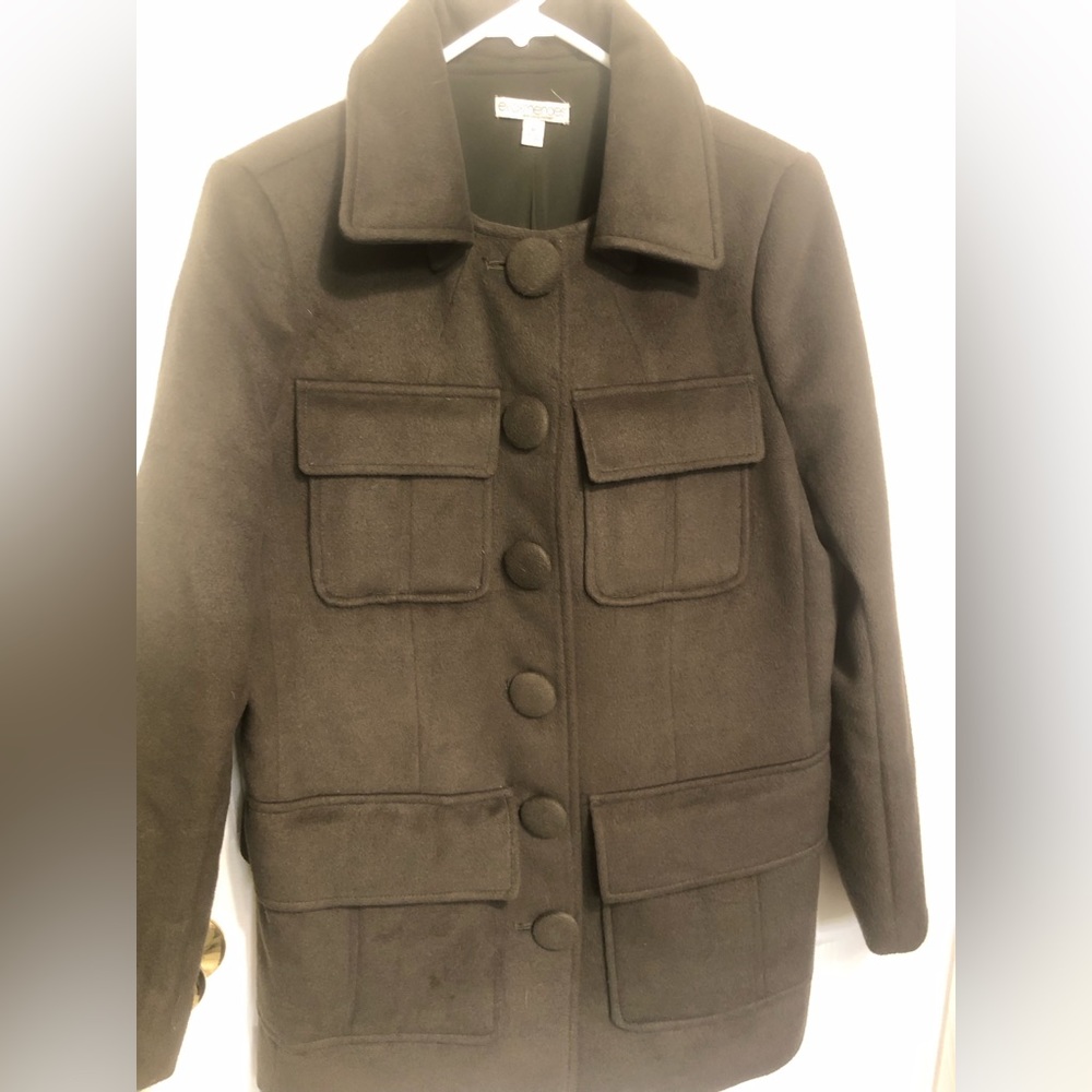 EUC Olive Green Wool Car Coat with removable Collar Medium